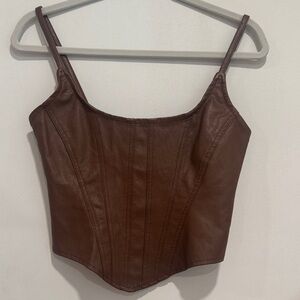 NWT Medium Brown Faux Leather Willa Knox Bustier Women’s Top